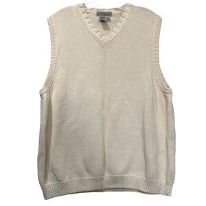 AKA Eddie Bauer Rare Vintage Mens Medium Cream V Neck 💯 Cotton Sweater Vest R5